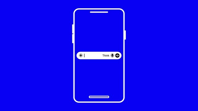 Animated AI chat bot interface icon animation on mobile screen. Artificial Claude intelligence prompt area. Large language models UI template. AI chat gpt bot interface with icon animation, phone icon
