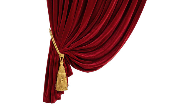 Red Velvet Curtain with Gold Tassel Tieback PNG Isolated on a transparent background