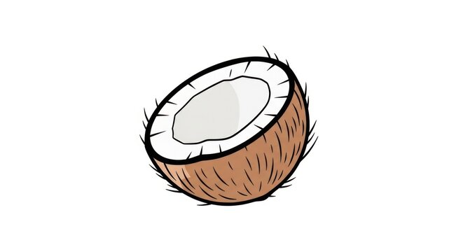 Fresh Half Cut Coconut Fruit Illustration