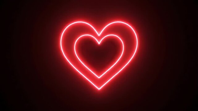 A bright red neon heart glows against a dark background.