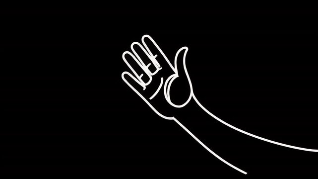 A minimalist illustration of an open white hand against a black background.
