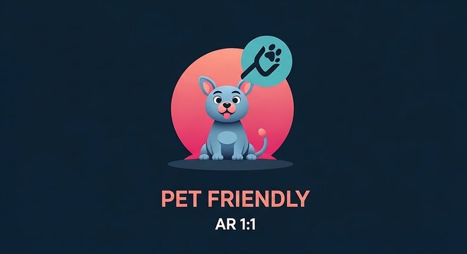 Pet friendly sign with cute cartoon dog illustration