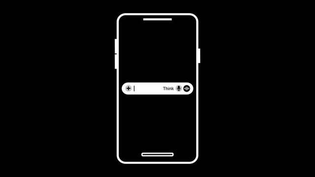 Animated AI chat bot interface icon animation on mobile screen. Artificial Claude intelligence prompt area. Large language models UI template. AI chat gpt bot interface with icon animation, phone icon