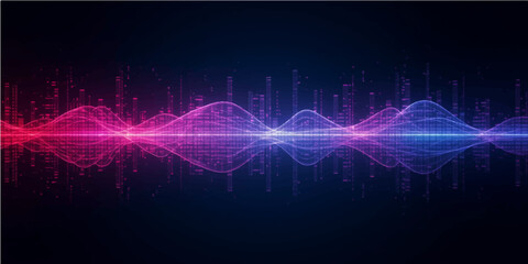 Fototapeta premium Abstract Blue Wave Background with Glowing Digital Lines, Technology Energy, Heartbeat ECG Graph, Data Motion and Modern Business Wallpaper Design