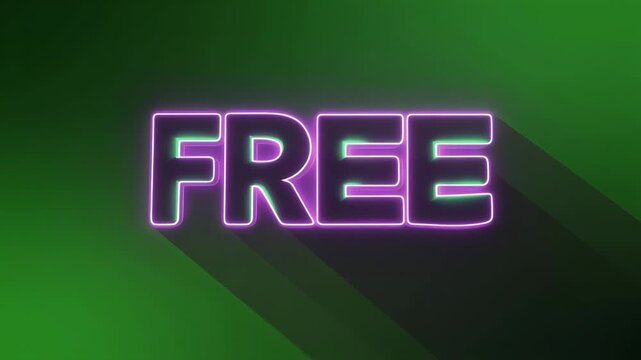 The word "FREE" illuminated by vibrant neon lights against a dark green background.