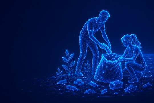 Abstract digital representation of people recycling plastic bottles.world ozone day with recycling pollution environment volunteers cleaning sustainability.world ozone day