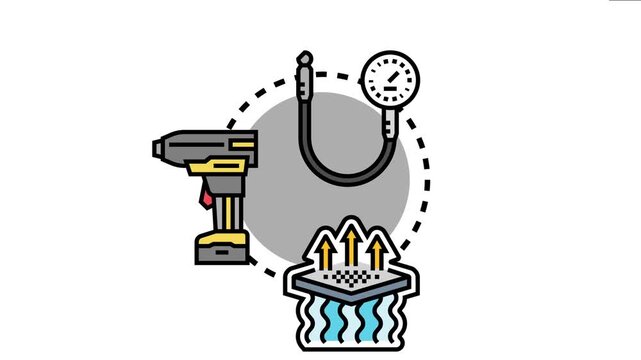 Air compressor tool, pressure gauge, and filtering system illustrate the concept of creating, measuring, and managing airflow pressure