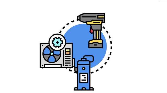 Air pressure systems icon representing a compressor, air conditioning unit, and pneumatic tool, focusing on industrial and household equipment for various applications