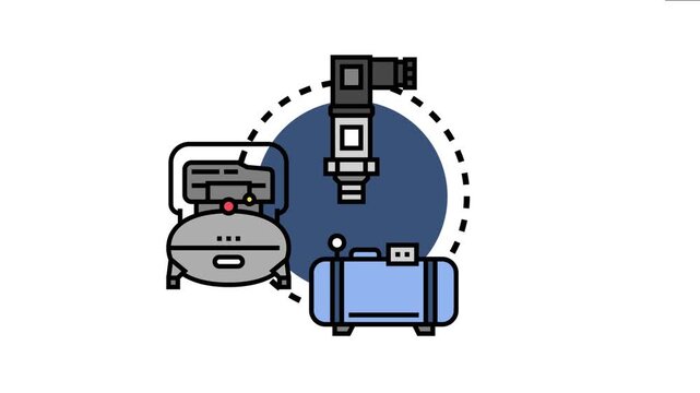 Air pressure systems concept presenting an air compressor, receiver, and sensor, highlighting elements of industrial pneumatic technology and compressed air equipment
