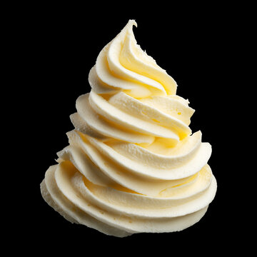 Whipped butter shown closeup isolated on black background with clipping path, concept of dairy food freshness