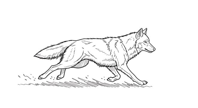 Sketch of a wild wolf running in profile