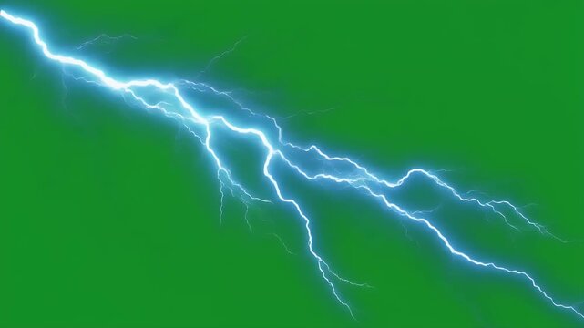 A bright blue lightning strike illuminates a green background.