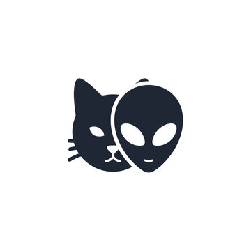 Cat and alien head silhouette icon