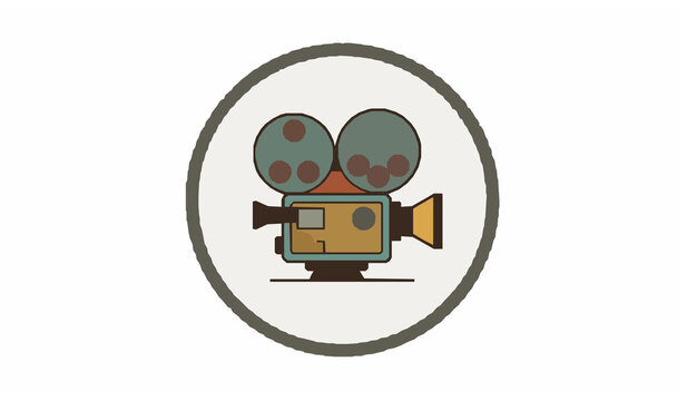 Retro Film Projector Cinema Seal Badge Vector Illustration