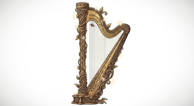 Ornate golden classical harp musical instrument