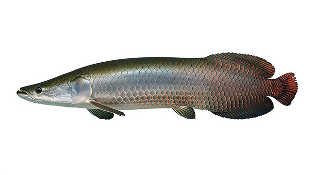 Arapaima gigas giant freshwater fish isolated on white background.