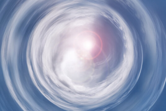 Tunnel from clouds background texture watercolor fairy-tale design unusual colorful