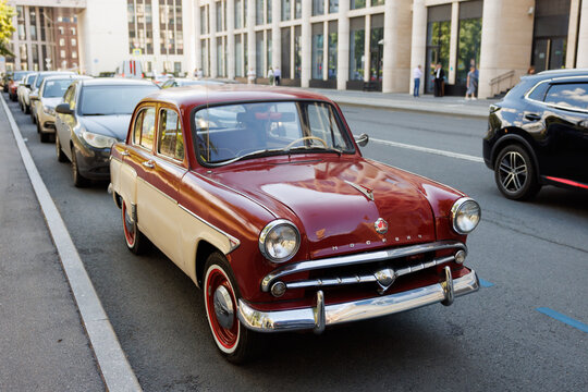 August 12, 2026, Saint Petersburg, Russia: Vintage Soviet Moskvich 407 car on streets of Saint Petersburg