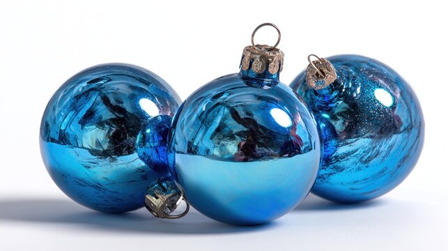 Shiny blue christmas ornaments isolated on a white background holiday decoration
