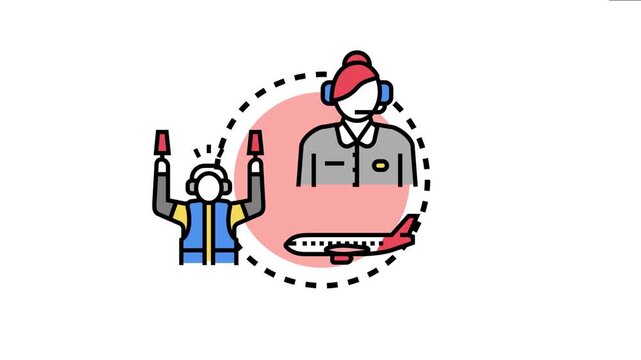 Aircraft charter service concept showcasing aviation professionals managing airplane operations, with a dispatcher coordinating flights and a ground staff marshalling an aircraft