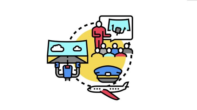 Professional instructor teaching aviation students about ground handling operations, aircraft management, and receiving piloting education for airport and flight procedures