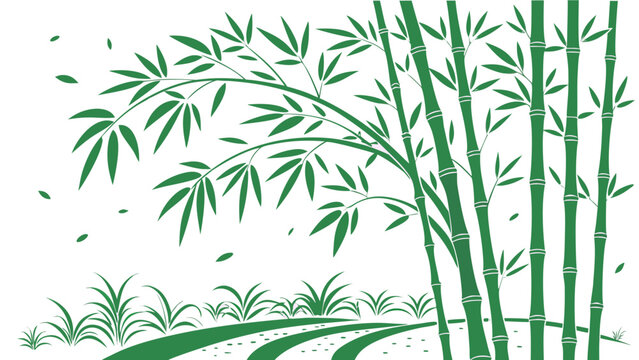 World bamboo day background with green bamboo stalks and leaves, botanical nature illustration celebrating sustainability, ecology and environmental awareness