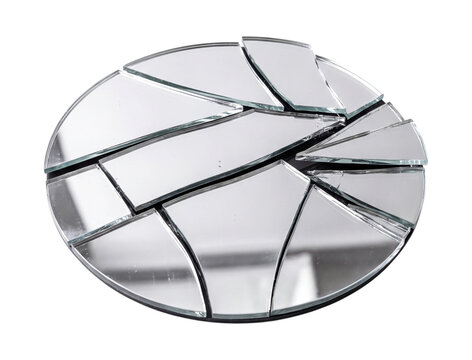 Broken mirror fragments arranged in a circle isolated on transparent background