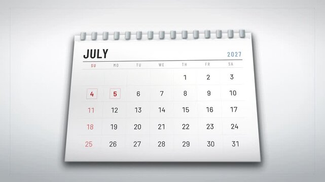 Sheets peel from a 2027 calendar as months advance, creating a crisp cinematic 3D metaphor for deadlines, progress, planning, advertising, and business presentations.