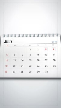 Vertical calendar pages rip away across 2026, showing time moving forward in a bright cinematic 3D composition designed for social media and business promotion.