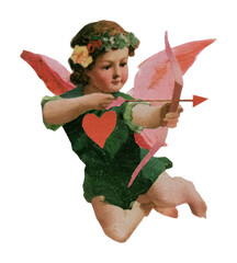 Fototapeta premium PNG Vintage cupid illustration with heart and bow on white