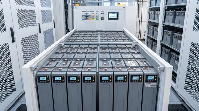 Modern Industrial Energy Storage System with Battery Backup Modules in Data Center Server Room