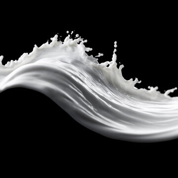 Vanilla milk splash captured isolated on black background with clipping path, concept of dairy and natural food quality