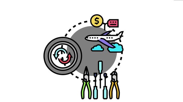 Aircraft servicing spares stock concept showing maintenance tools, airplane components, and cost management for parts replacement, ensuring efficient aviation operations and repair work