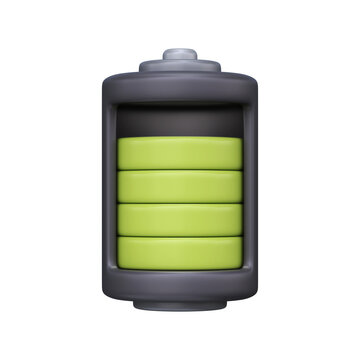 3D Battery Icon with High Charge Level