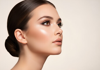 Fototapeta premium Beautiful woman with professional makeup and flawless skin profile
