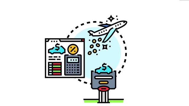 Airplane financing and leasing service concept visualizing the financial process of acquiring aircraft through loans and rental agreements, managing expenses and planning investments