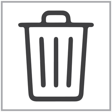 Simple gray trash can icon representing delete function or recycle bin for digital user interface design and computer software applications in a flat style
