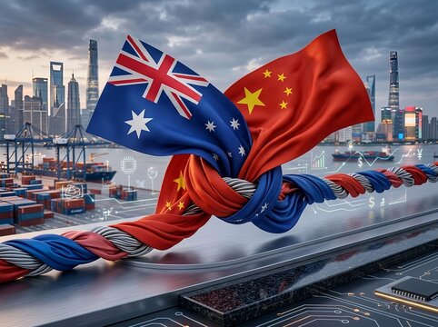 Trade, Logistics, and Technology Connection of Australia and China. Complex bilateral relations, trade partnerships, economic intertwining, logistics networks, and shared technological dependency