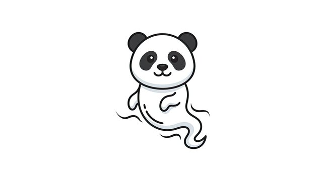 Minimalist panda ghost line art drawing.