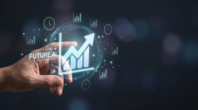 Holographic AI prediction concept presenting future analytics with forecast chart interface and intelligent data visualization