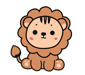 Obraz premium Cute baby lion sitting cartoon vector illustration isolated on white background.