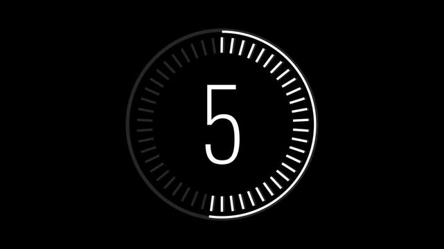 10 second circular countdown timer on black background with radial tick animation. Modern 10 second countdown timer with animated circular tick marks