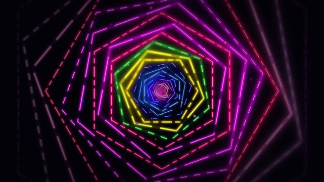 Vibrant Abstract Neon Hexagon Tunnel Glowing Digital Background Motion Illustration