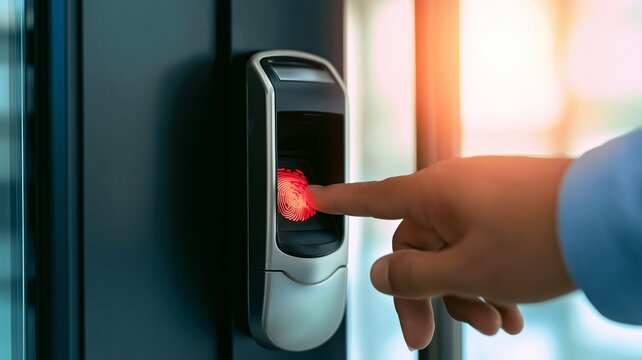 Male employes use fingerprint scanning and press sensors to record firm attendance and after-work hours.