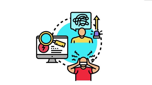 Digital security system detecting unusual activity, analyzing data on a computer screen, and triggering an alarm to notify about potential cyber threats or mental health concerns