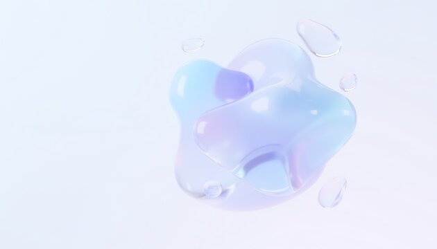Abstract Translucent Glass Liquid Blob with Light Blue and Purple Gradient Background