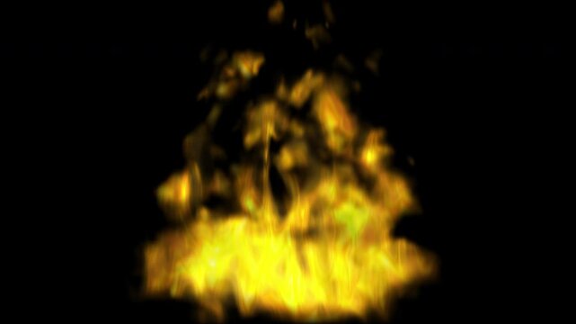 4k Realistic fire flames VFX animation burning on a black background for digital motion graphics design