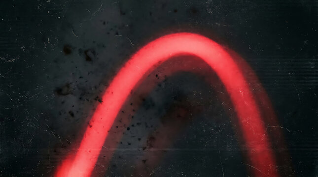 Abstract red light arc on a dark textured background with vintage film effects