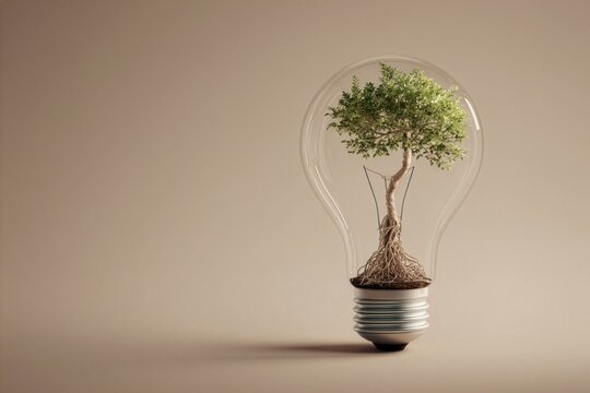 Green tree growing from light bulb concept for sustainable innovation and green energy