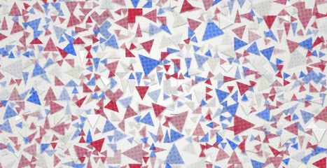 Obraz premium An abstract, energetic display of countless geometric triangles, subtly textured in a palette of spirited hues, creating a visually rich and dynamic field of digital abstraction and intricate depth